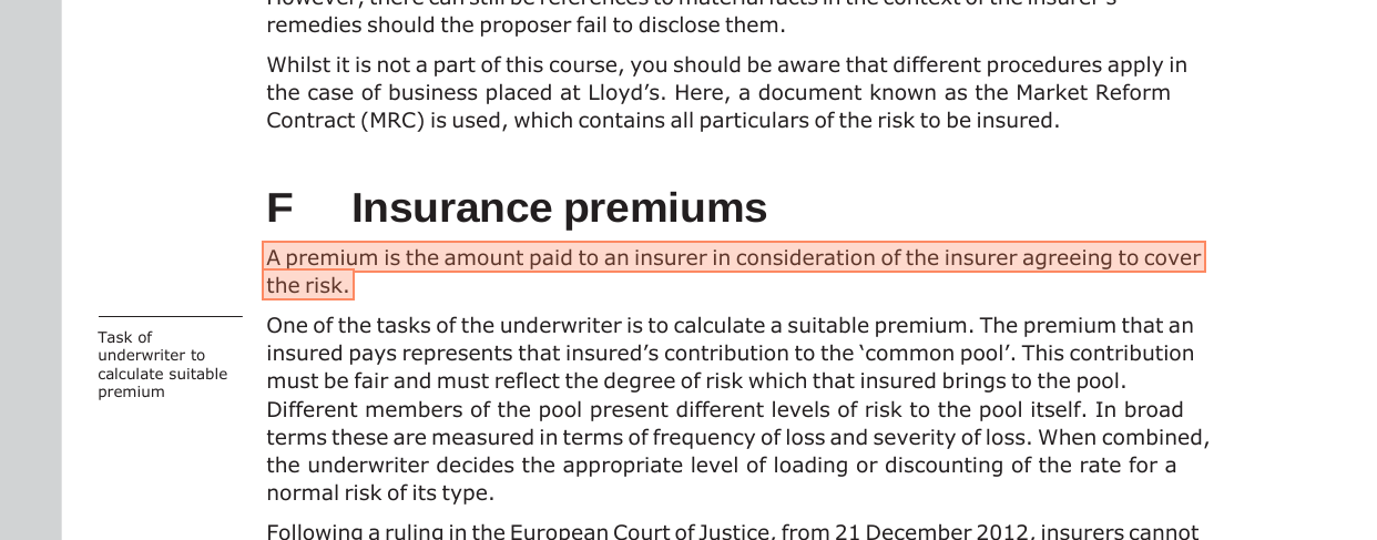 The premium is the consideration - IF2 page 160